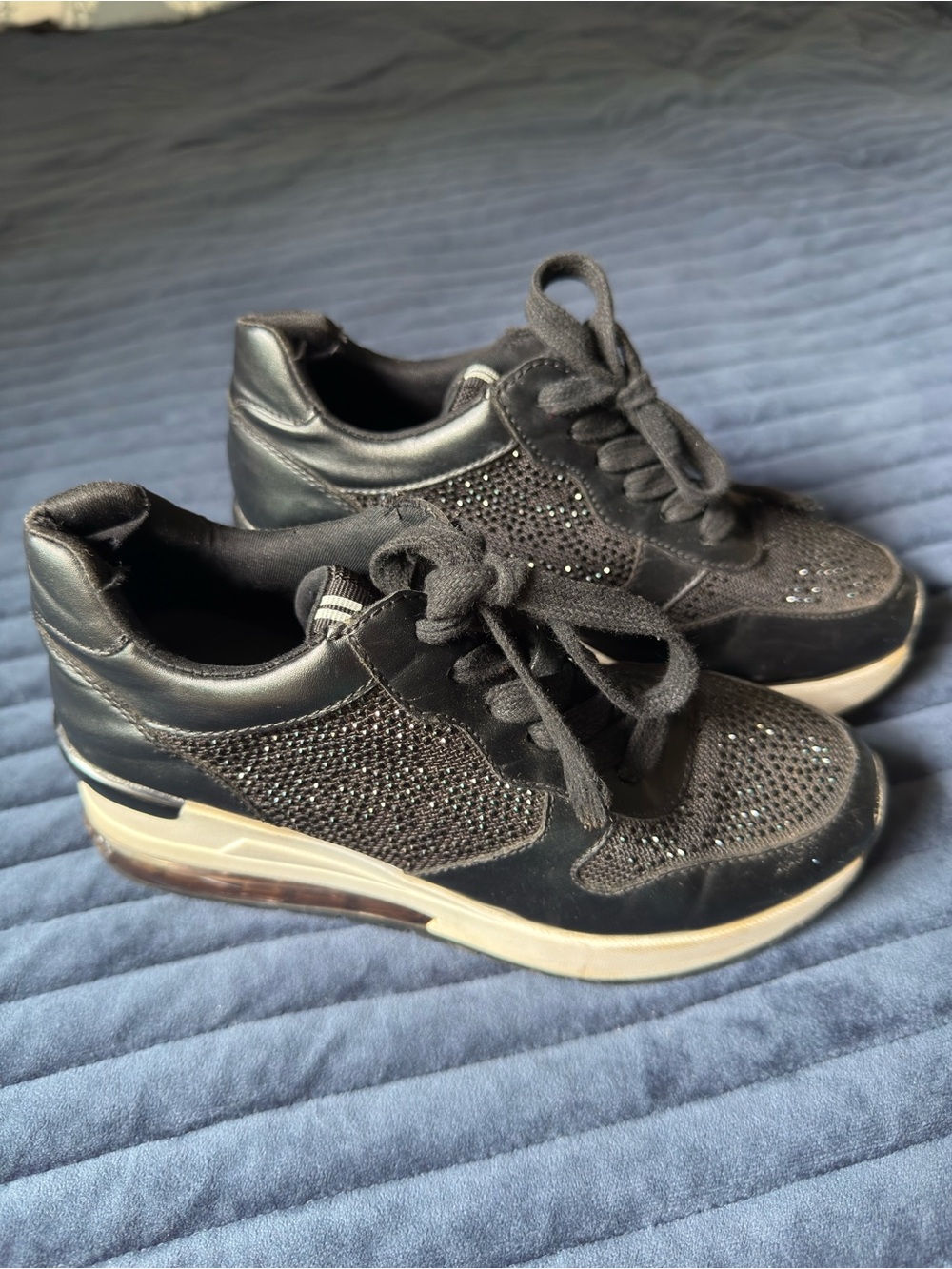 Karl Lagerfeld Black Crystal Mesh Platform Sneakers with Cream Sole